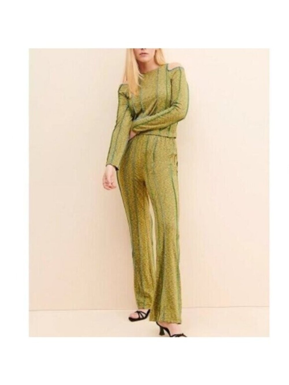 Hosbjerg Dafnie Top and Pants Set S NEW Green Space Dye Cold Shoulder Pull On